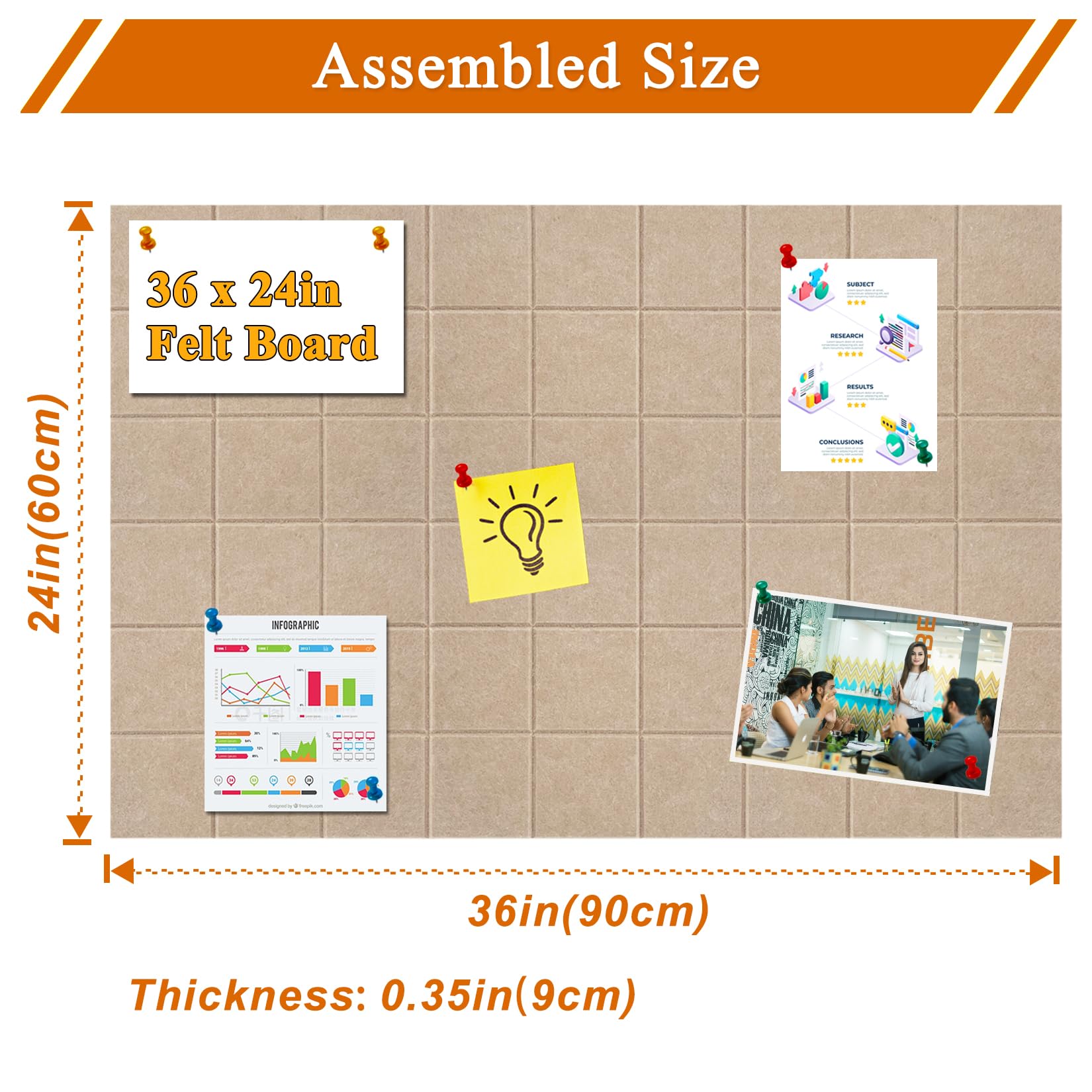 Yunihome Grand Tableau D'affichage Pliable En Liège 61 X 45,7 Cm Avec 20 Punaises Tableau Daffichage Autocollant En Feutre Pour Mur Maison Bureau Salle De Classe