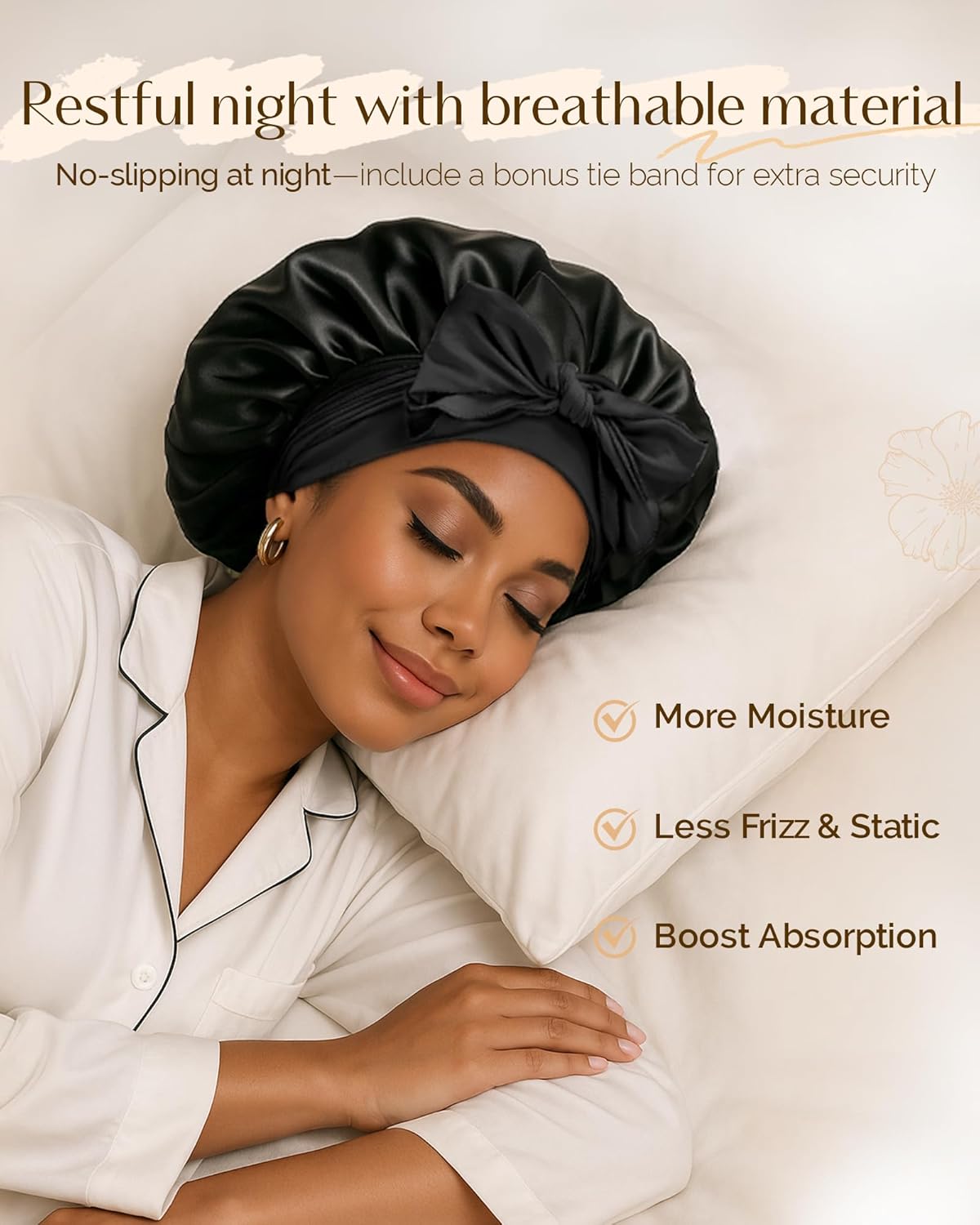 Yanibest Adjustable Satin Bonnet for Sleeping, Double Layer Silk Hair Bonnet with Tie Band for Unisex Women Men Curly Natural - Image 4