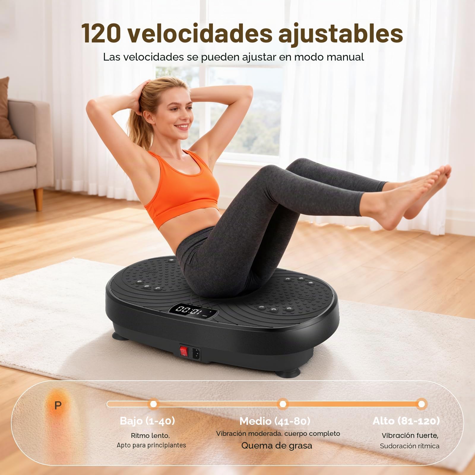 Plataforma Vibratoria, 6 Modos & 120 Velocidades Ajustables Plataforma Vibratoria con Bandas de Resistencia y Control Remoto, Temporizador para Casa/Gimnasio/Oficina (Compatible con Bluetooth)