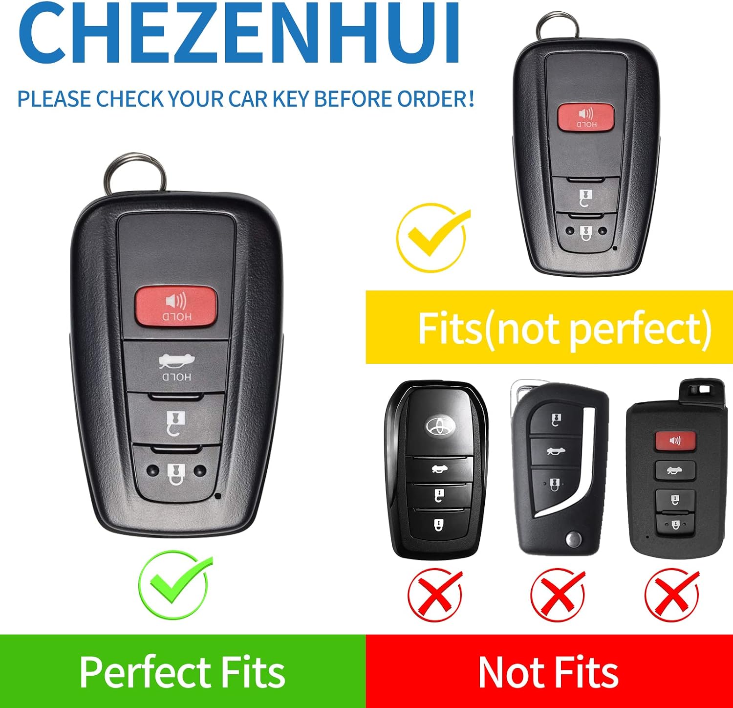 for for Toyota Camry Key Fob Cover with Leather Lanyard, Car Key Case Shell Protection for 2018-2022 Camry RAV4 Highlander 3/4 Button Smart Remote Control Protector, Blue image 2