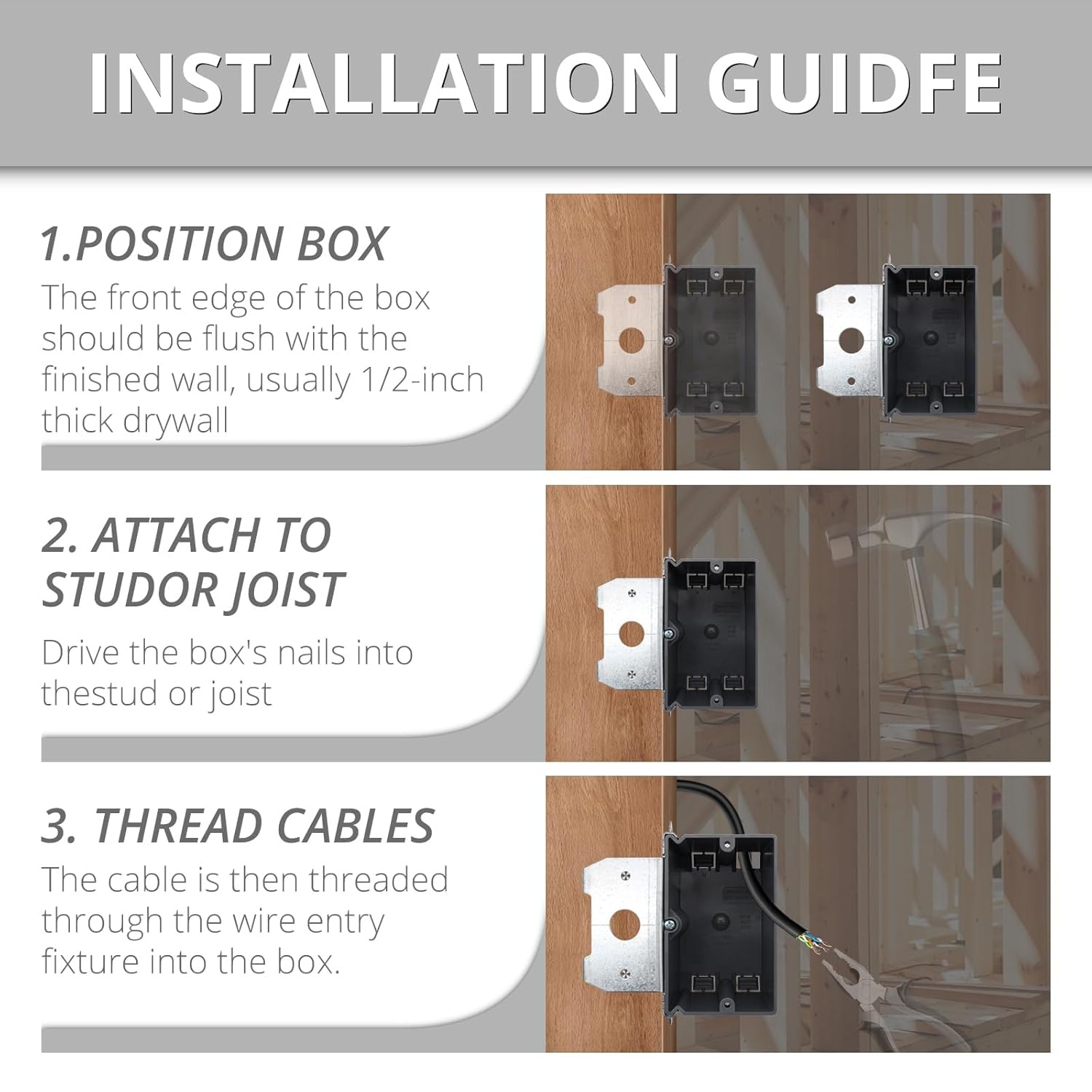 Single Gang Adjustable Electrical Outlet Box,Grey of Electrical Switch Outlet Box,21Cubic Inches Outlet Box with ETL Certified(6 Pack).
