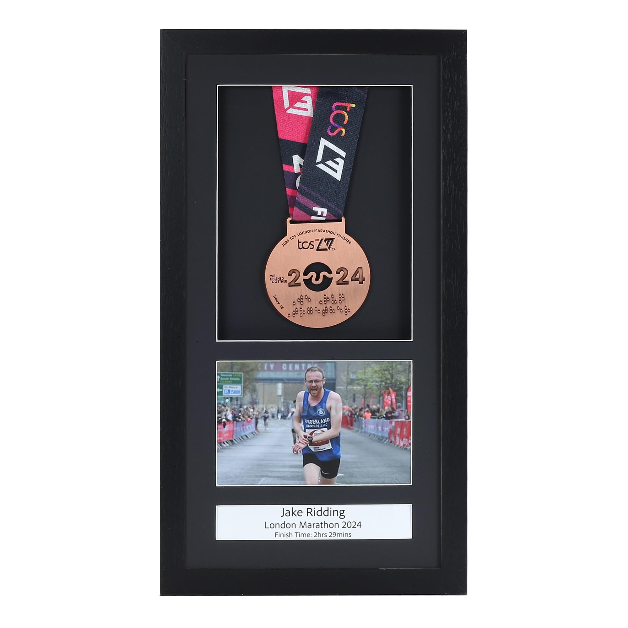 Medal display Frame with Apertures for Bib and Photo. Handmade. Perfect for Runners, Swimmers, Cyclists, Athletes | Marathon Medals