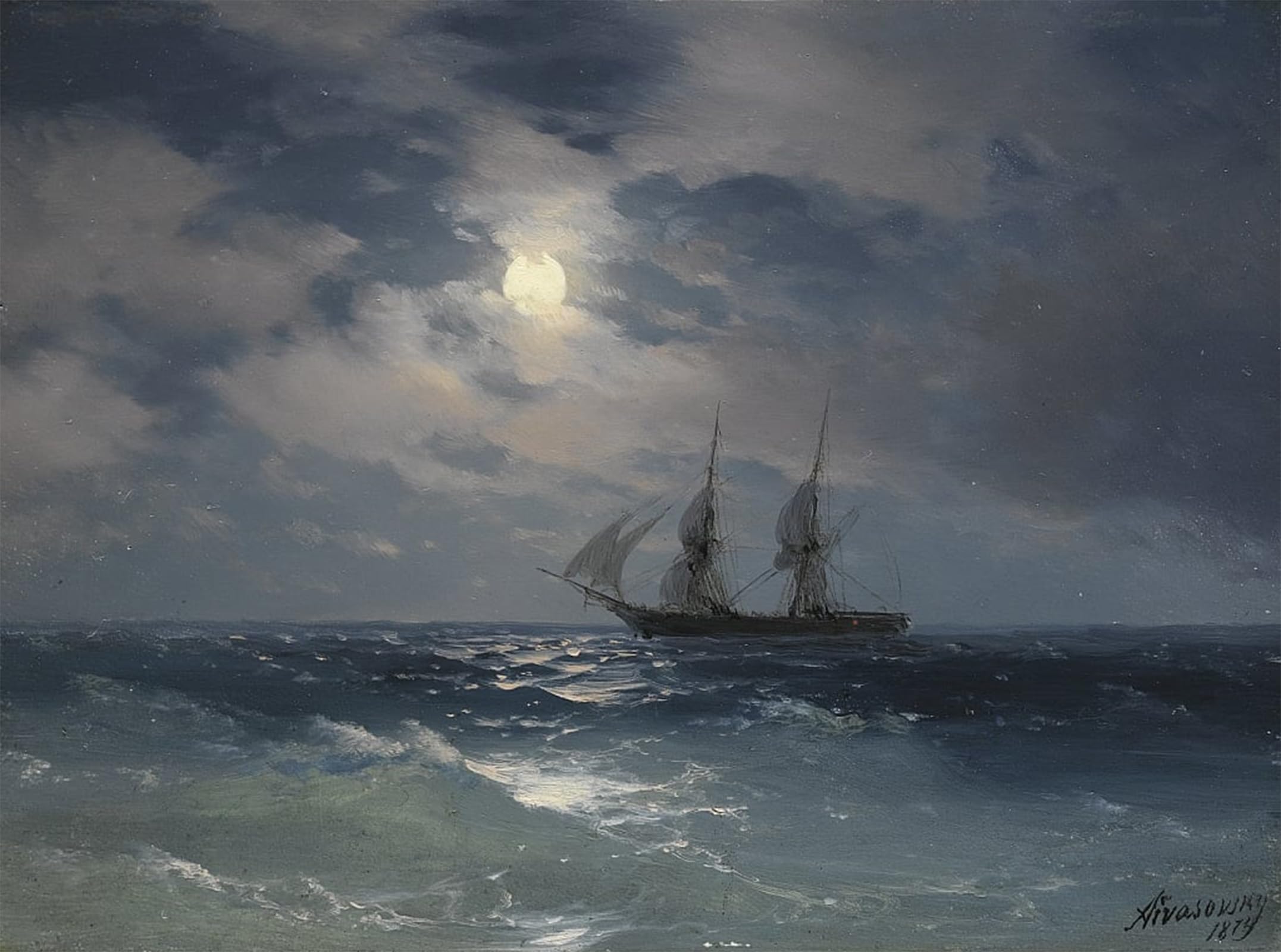 SERENDIPITP Abstract Painting Mural Print Picture Wall Decor Painting Brig by Ivan Konstantinovich Aivazovsky Vintage Wall Artwork for Home Decor 60x90cm