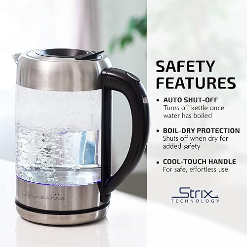 Miniatura 3 de Ovente Hervidor de té eléctrico de vidrio de 17 litros sin BPA inalámbrico 1500 W calentador de caldera instantánea de agua caliente con tapa