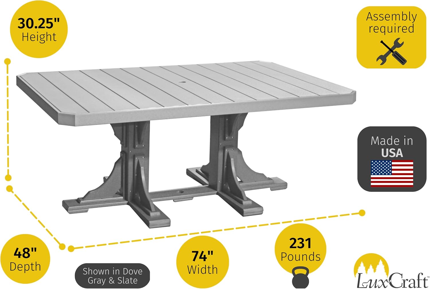 LuxCraft Poly 4' x 6' Rectangular Dining Table, 30.25" Height, Outdoor Patio Table, Made with Recycled Plastics, Made in USA (Cedar & Black)