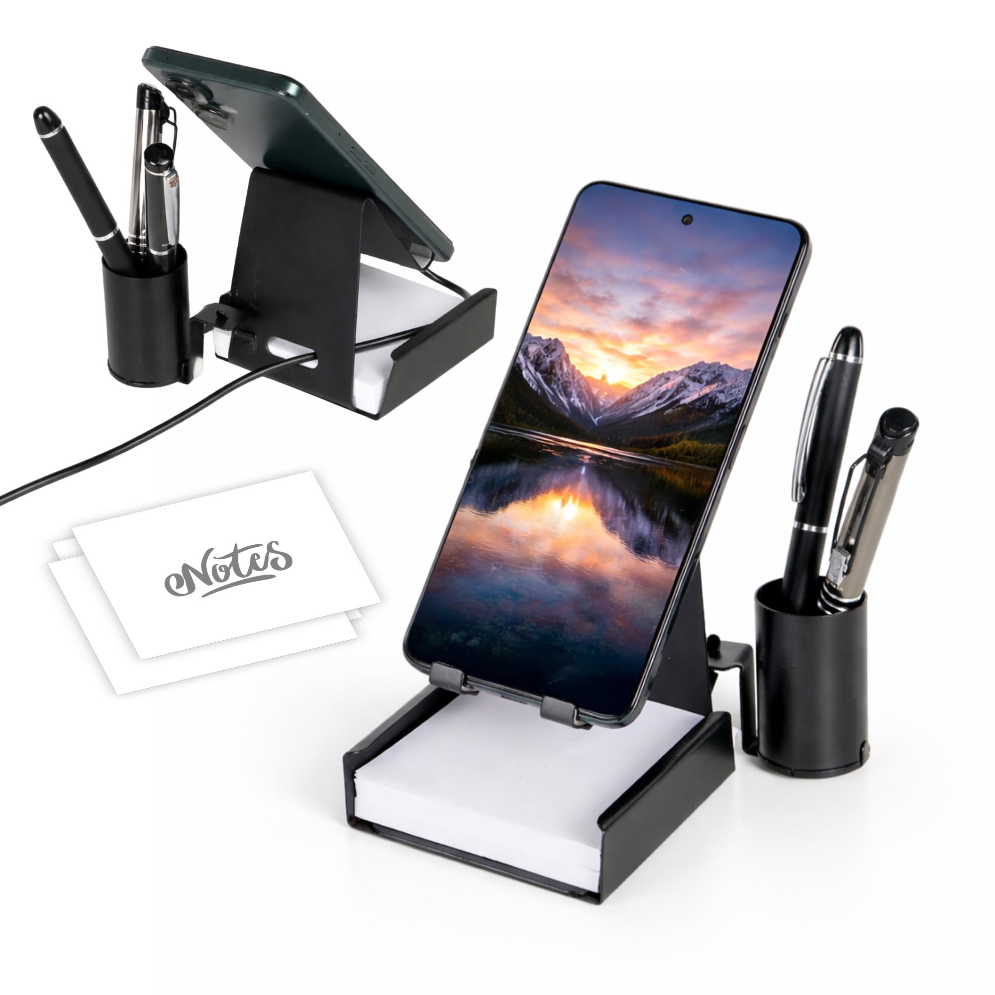 Metal Mobile Stand with Quick Notes & Pen Holder | Desk Organiser Phone Stand | 200 Writing Sheets | Universal Holder for Smartphones & Tablets (Mobile Stand + Writing Pad)-image-9