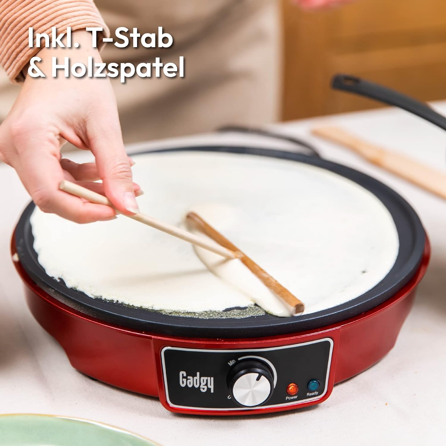 Gadgy Crêpes Maker elektrisch mit 30 cm Platte – Antihaftbeschichtetes Crêpe-Gerät inkl. Teigverteiler & Wender – Ideal für Crêpes, Pfannkuchen, Pancakes, Poffertjes & mehr