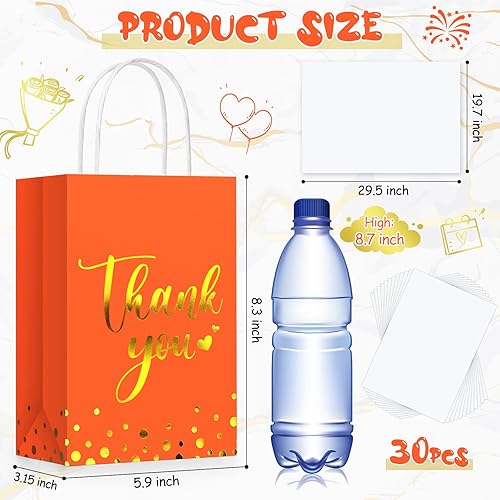 Miniatura 3 de 30 bolsas de regalo de agradecimiento con papel de seda dorado con asa para negocios, compras, bodas, baby shower, recuerdos de fiesta (naranja)