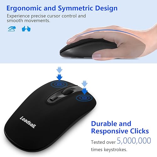 Miniatura 5 de LeadsaiL Ratón inalámbrico recargable para computadora mouse portátil delgado inalámbrico de 24 G menos ruido para laptop mouse óptico con 5 niveles