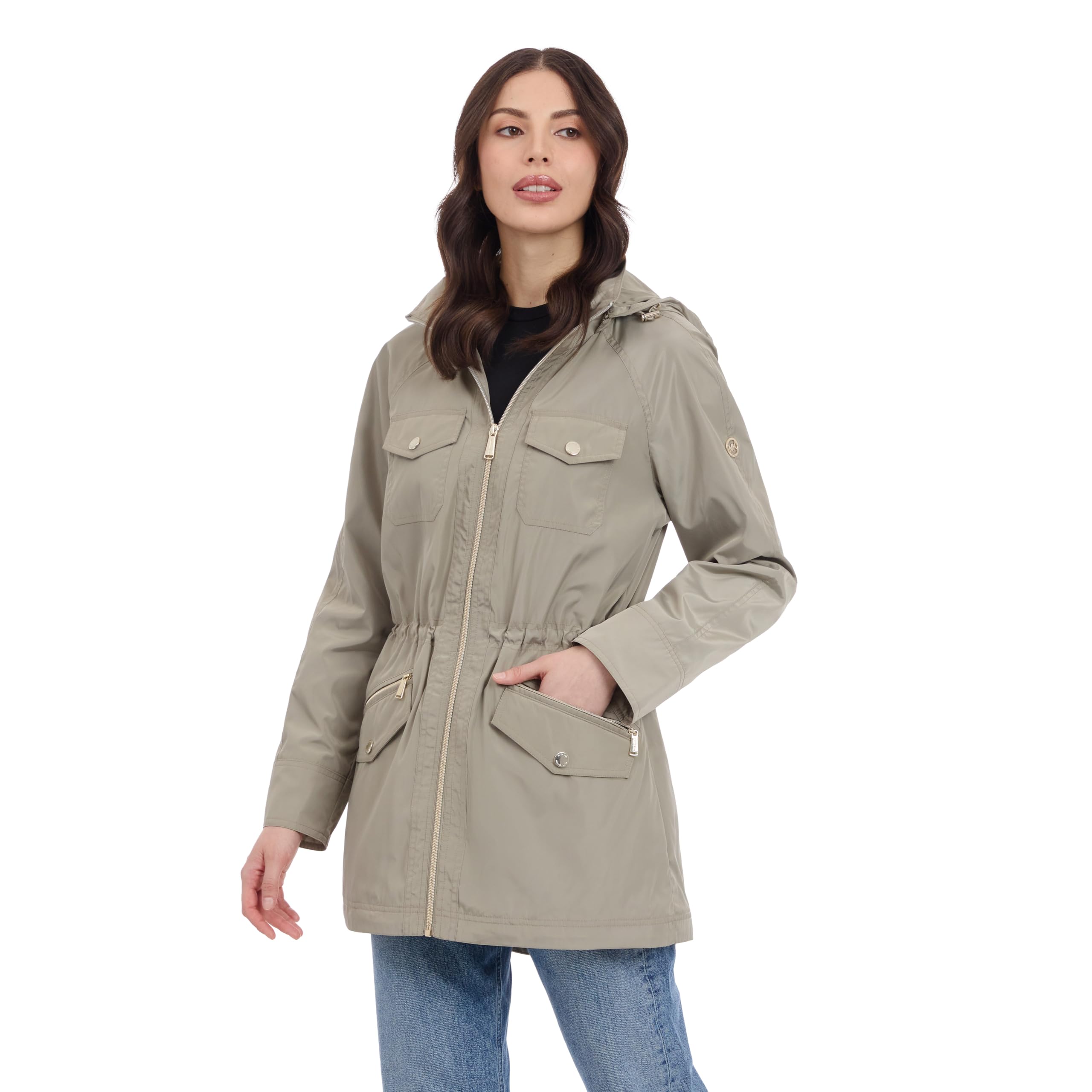 Michael Kors Women's Hooded Anorak Rain Coat, Sage, M