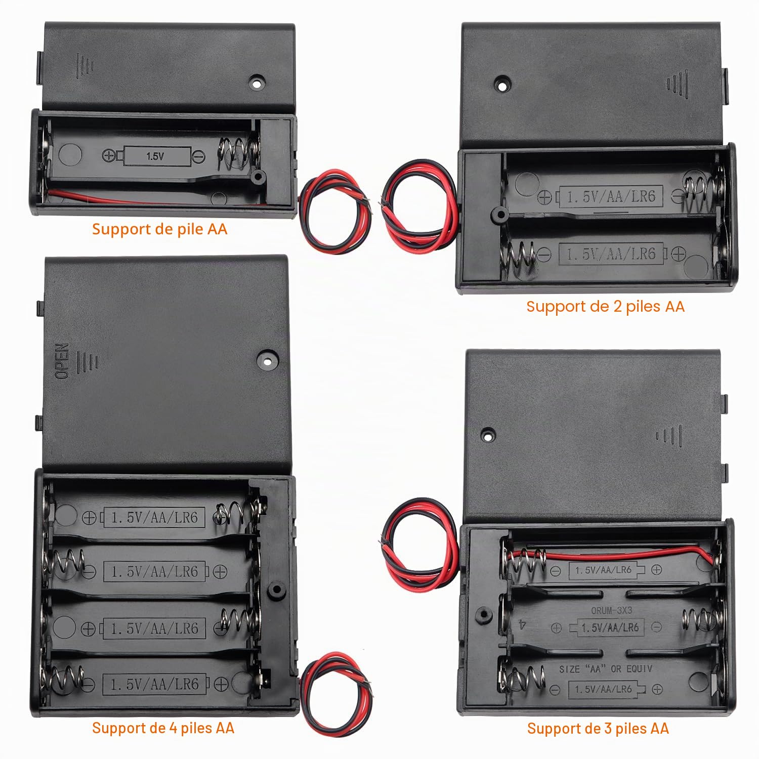 8 Pièces AA Support de Batterie Kits, KUOQIY 1/2/3/4 x 1.5V AA Boîtier de batterie avec Couvercle et Interrupteur On/Off, avec Boîte à Piles en Plastique et Tournevis et Vis et Tournevis