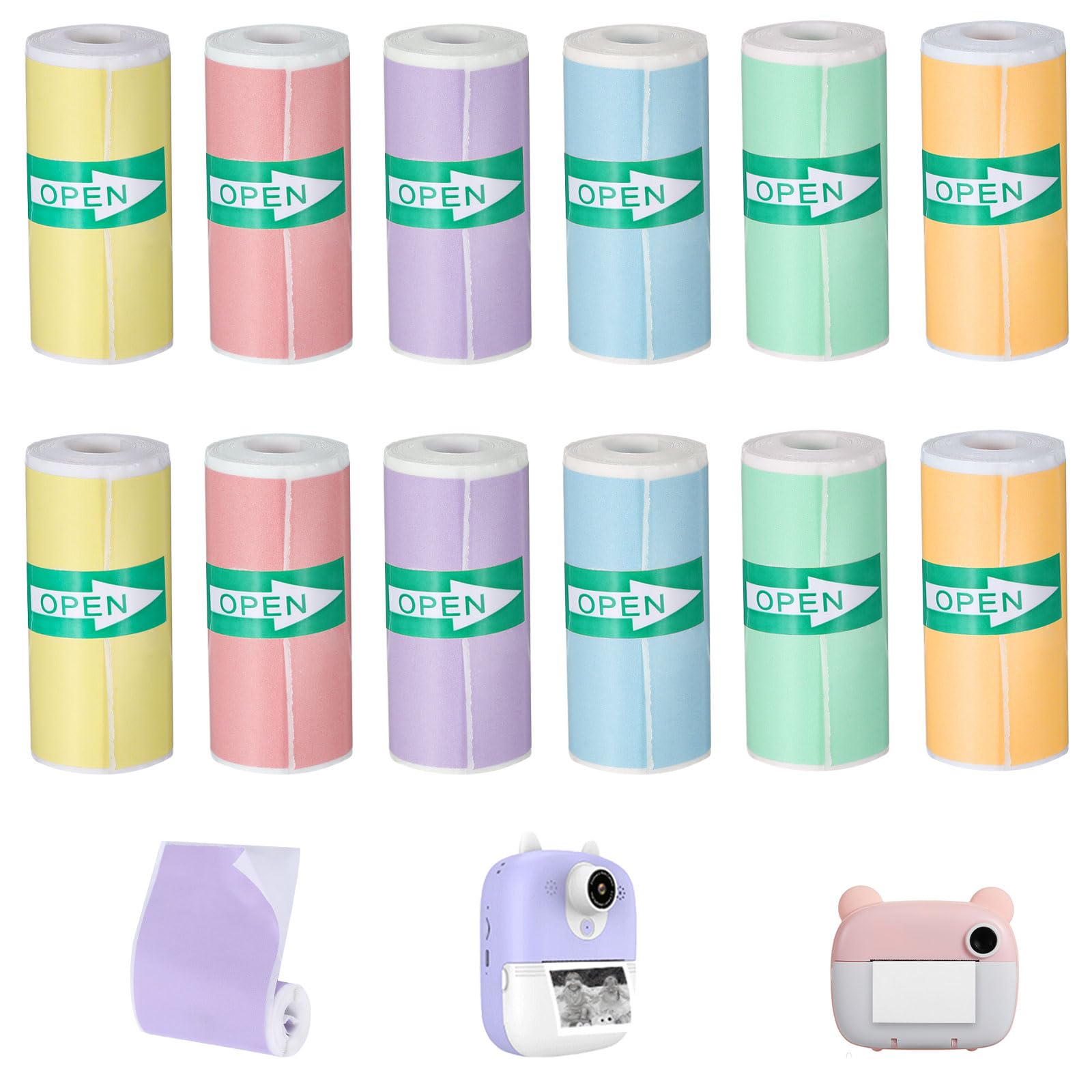 12Rolls Thermal Sticker Paper,Self-Adhesive Mini Printer Paper for Mini Printer Sticker Maker, 6 Color Thermal Labels for Most Pocket Printer,57 X