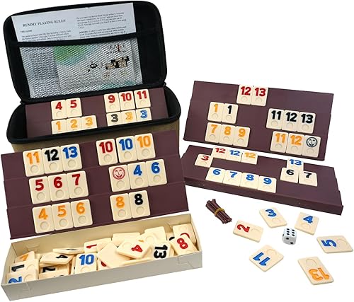 Miniatura 1 de KAILE Juego de cubo Rummy con 4 bandejas antideslizantes, 106 fichas Rummy Juego de juego original de viaje con estuche portátil de EVA para