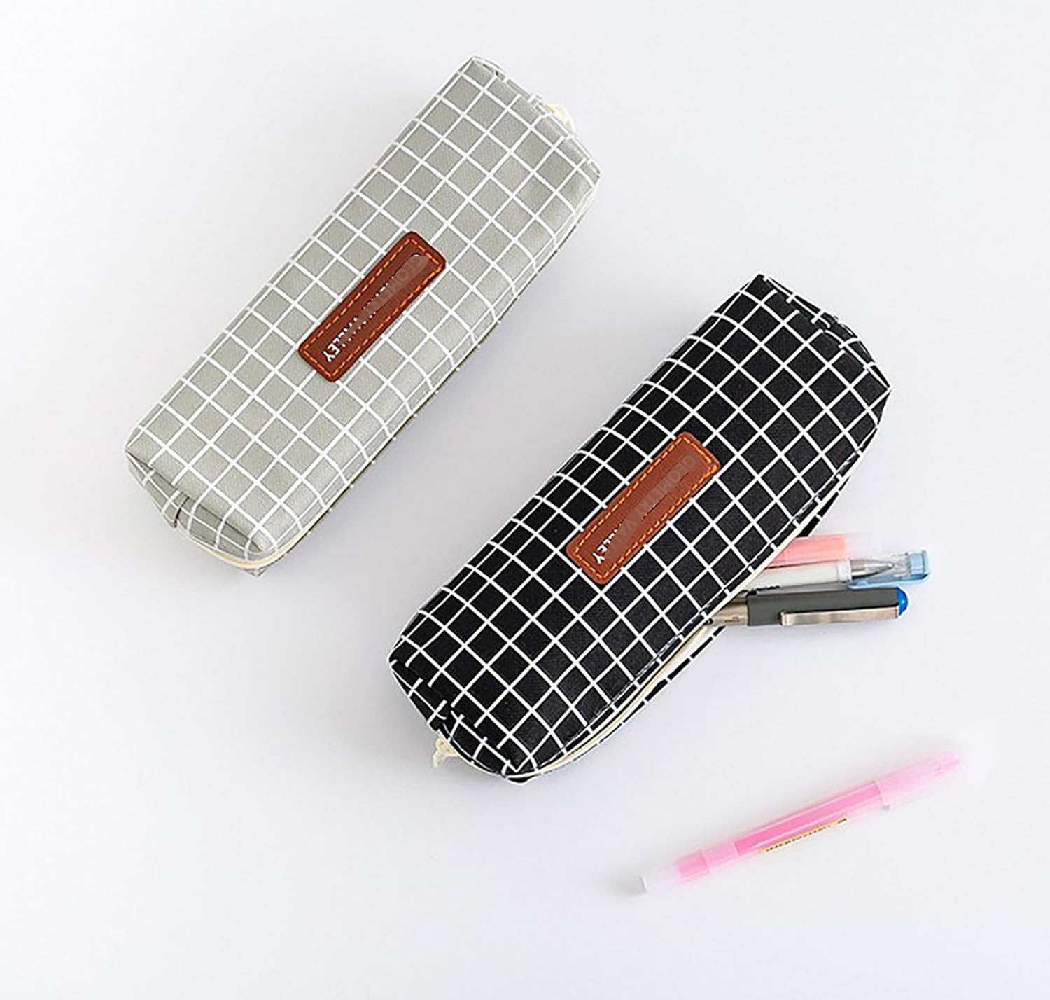 2 Pcs Pen and Pencil Box, 7.8 Inch x 3.9 Inch x 2 Inch Soft Pencil Bag for Pen and Marker Storage and Holiday Gifts (Chequer) image 5