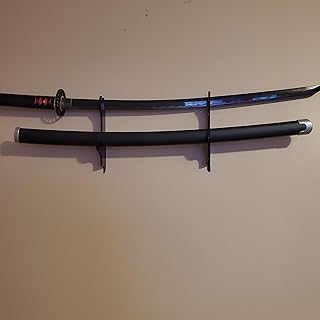 LEILIN Sword wall mount sword stand rack Acrylic katana wall mount two layer wall mounted samurai sword display stand, sword mount (Black)