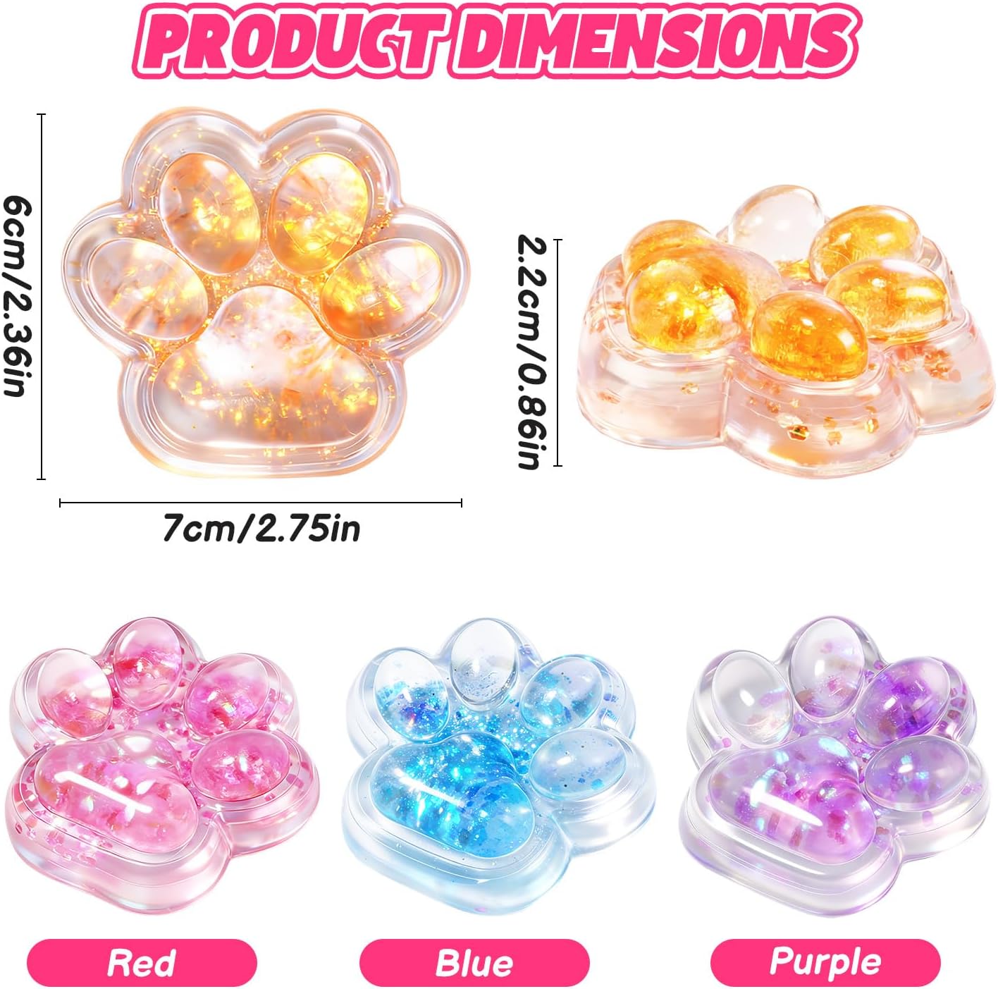 4Pcs Cat Paw Squishy Stress Relief Squeeze Toy, Ultra Soft Cute Kawaii Cat Claw Fidget Toys for Kids Ages 3+ and Adults, Sensory Toys for Autism ADHD Support, Birthday Party Favors