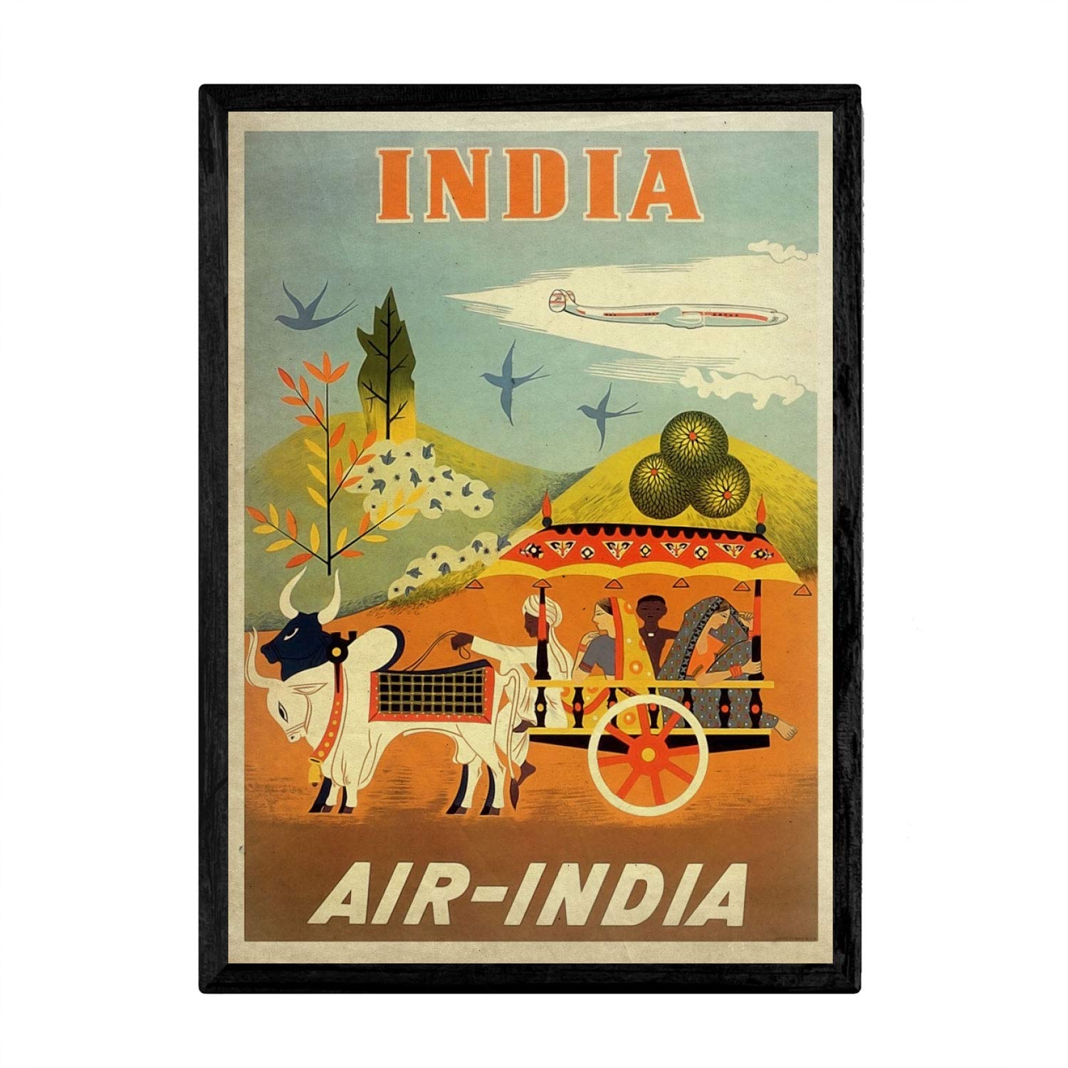 Nacnic Air-India Vintage Poster Sheets For Interior Decorating With Vintage And Antique Advertising Images. Paintings Retro Decor. A4 Size