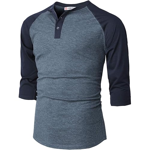 H2H Mens Casual Slim Fit T-Shirts Henley Shirts Raglan Long & 3/4 Sleeve Jersey Baseball T Shirts