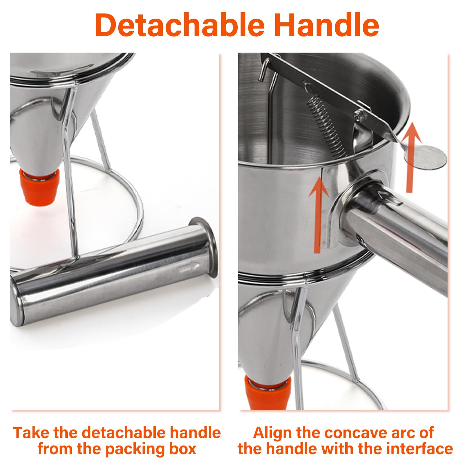 WRINGKIT Dispensador de masa de panqueques de acero inoxidable de 20 onzas, dispensador de pasteles con mango de soporte, vertedor de panqueques de calibre múltiple para cupcakes, donas, gofres o
