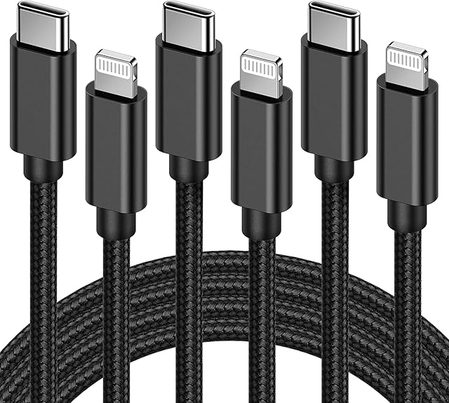 GlobaLink USB C to Lightning Cable, 3Pack 2m MFi Certified iPhone USB C Cable, Fast Nylon iPhone 12 Charger Cable Long Type C to iPhone Charger Cord for iPhone 13 12 Mini 12 Pro Max 11 Pro 8 - Black