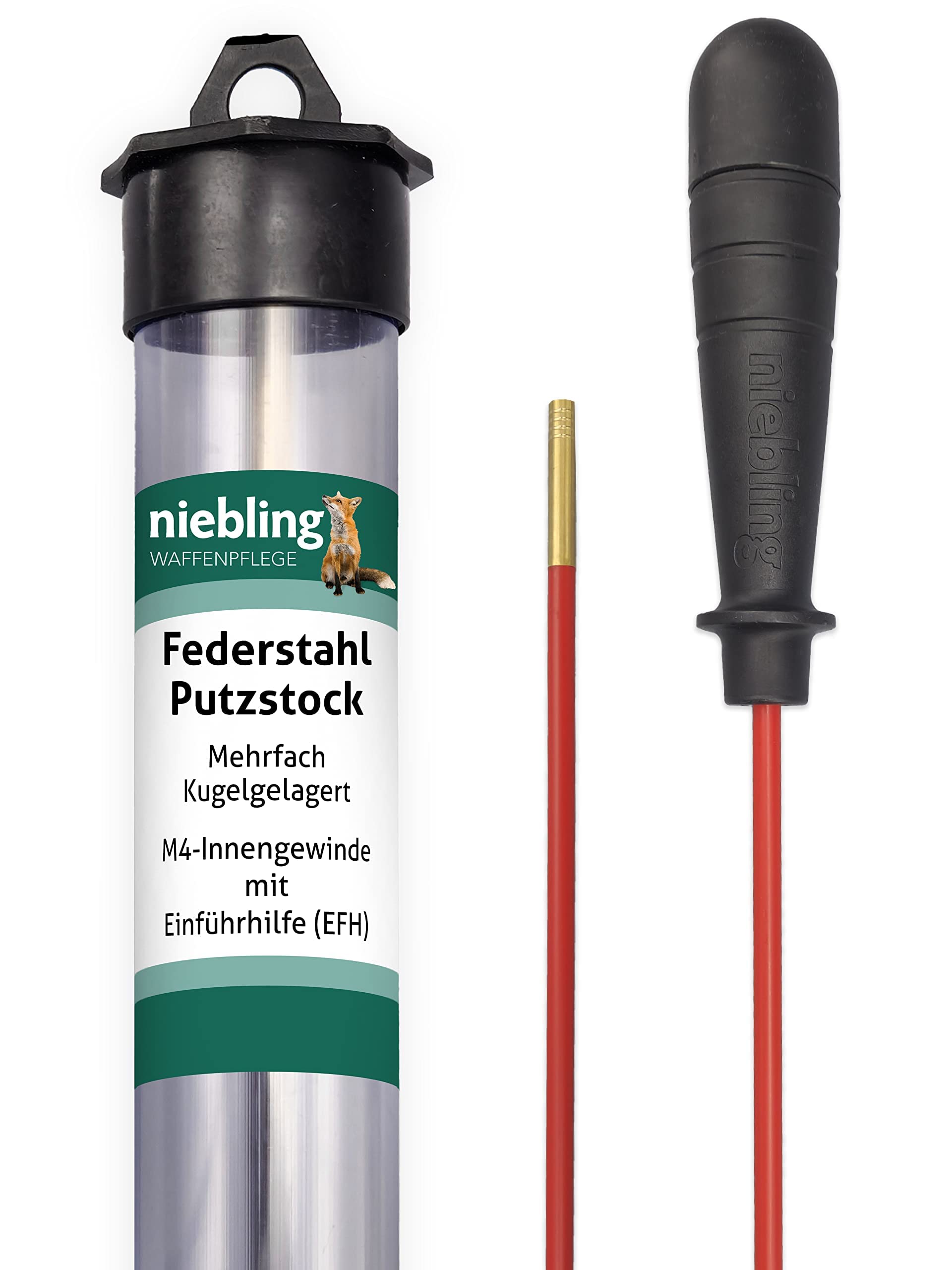 Niebling Putzstock Kunststoffummantelt (Ab Kaliber 5,56 mm/Kaliber .22) mit Kugellager und M4-Innengewinde und Einführhilfe