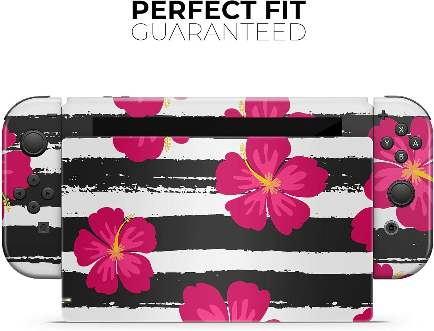 Design Skinz - Compatible with Nintendo Switch OLED Console Bundle - Skin Decal Protective Scratch-Resistant Removable Vinyl Wrap Cover - Tropical Summer Hot Pink Floral v2