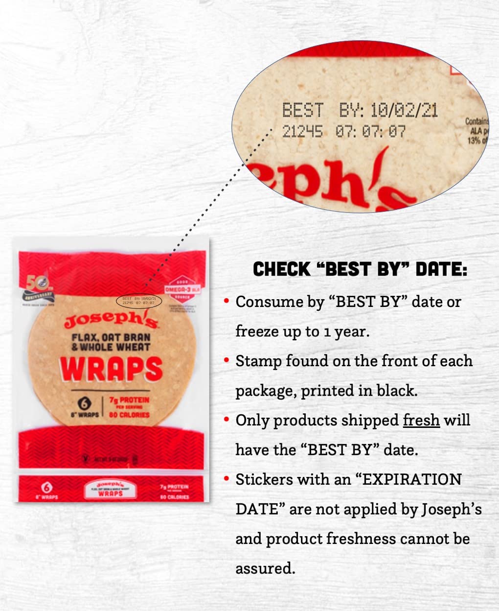 Joseph's Low Carb Wrap Value 6-Pack, Flax, Oat Bran and Whole Wheat, 8g Carbs Per Serving, Fresh Baked (6 Per Pack, 36 Wraps Total)