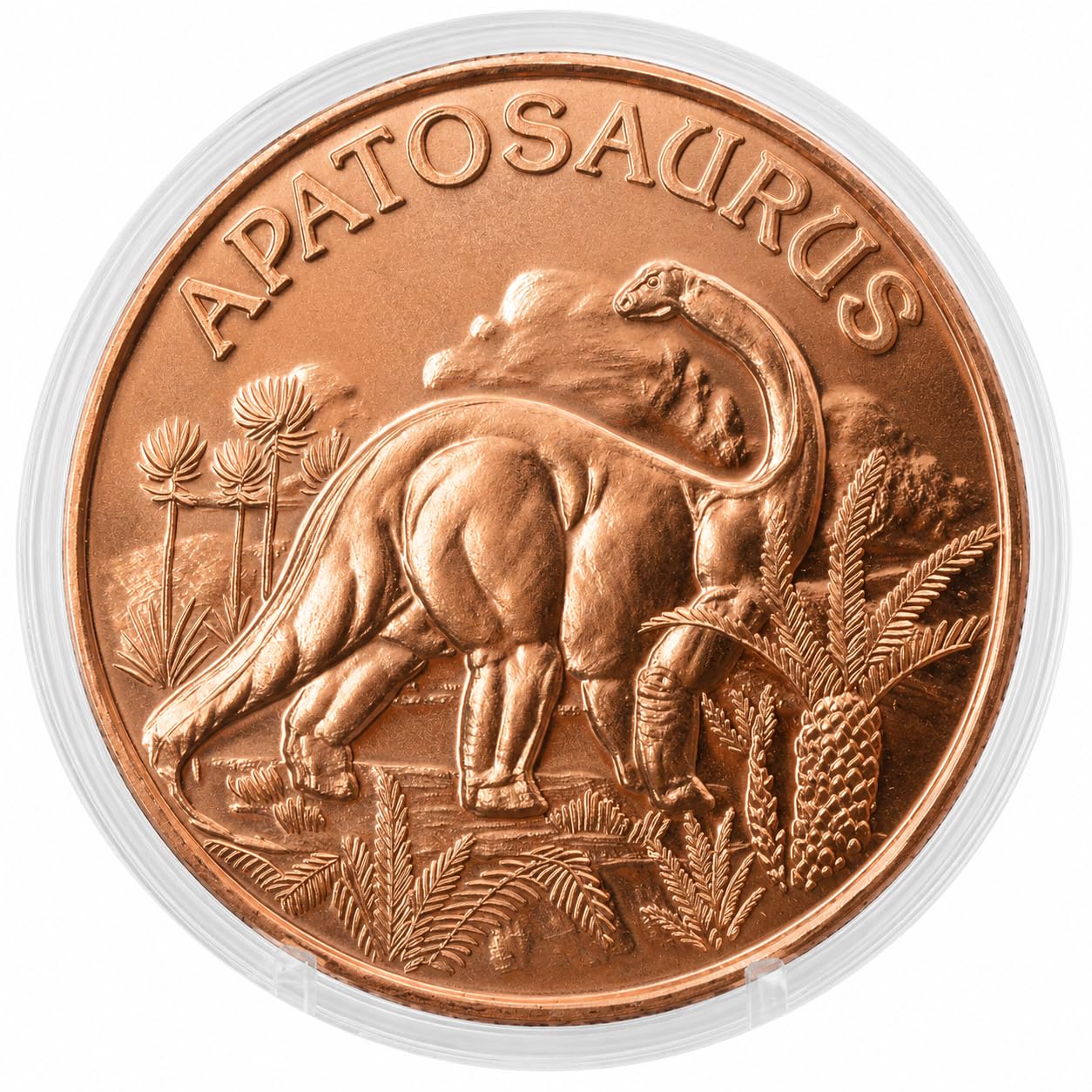 Apatosaurus Prehistoric Dinosaur - 1 oz .999 Pure Copper Round Collecticble 39mm Challenge Coin in Capsule - COA by Heavenly Metals