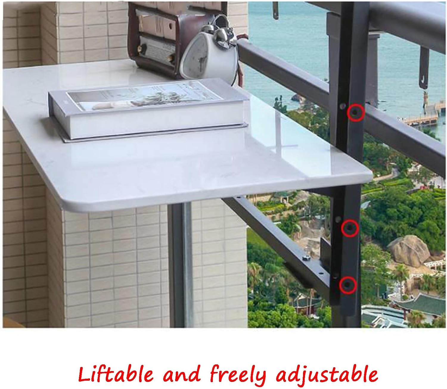 Adjustable Height Folding Balcony Railing Bar - Multi-Functional Deck Rail Hanging for Patios and Railings (60cm x 35cm) - Space-Saving Outdoor Accessory