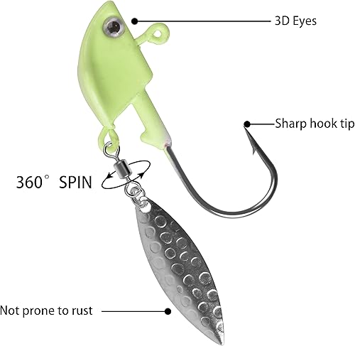 Miniatura 6 de 16 piezas de cabezas de calar de pesca con hoja de sauce Swimbait, gancho debajo de las plantillas giratorias para pesca de lubina, 14 onzas, 38