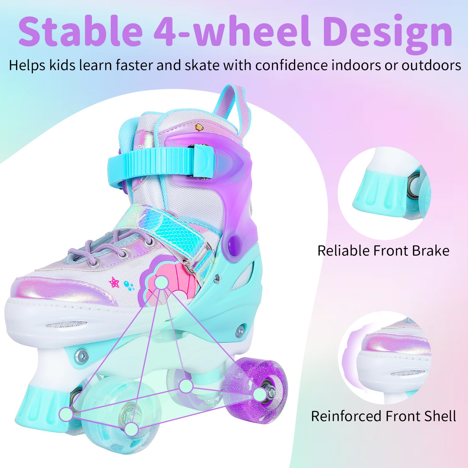BELEEV Patins à roulettes 4 Taille Réglable, Skate Enfants avec 8 Roues LED Lumineuses et Lacets, Sûrs Amusants, Cadeau d'anniversaire et de Noël pour Adolescents Débutants Filles Garçons - Purple L