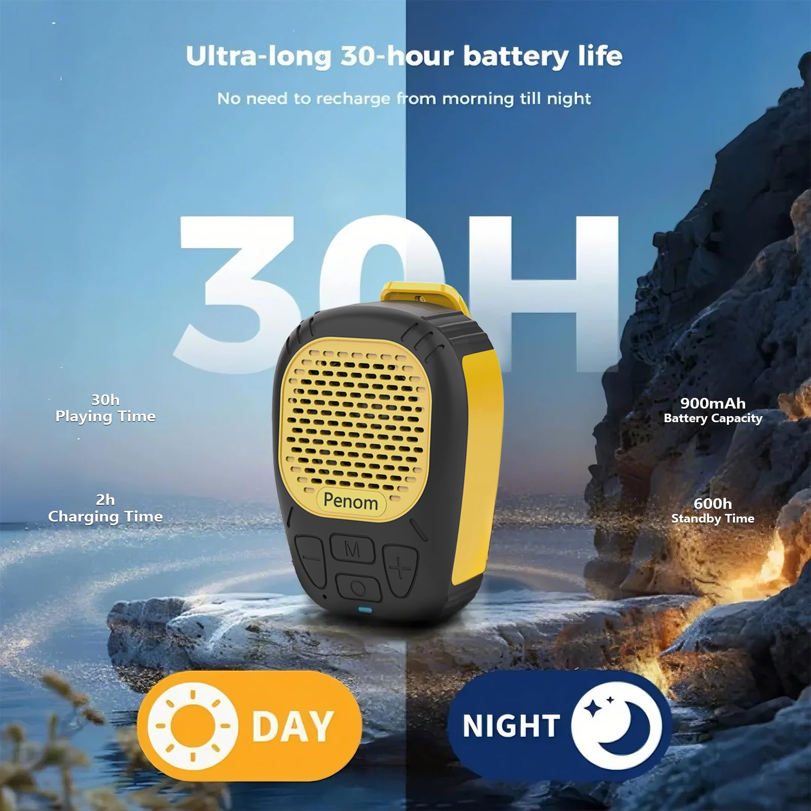 Altavoz Bluetooth portátil, con clip, inalámbrico, resistente al agua, portátil, micrófono integrado para manos libres/llamadas, apto para uso en interiores y exteriores (versión actualizada amarilla)