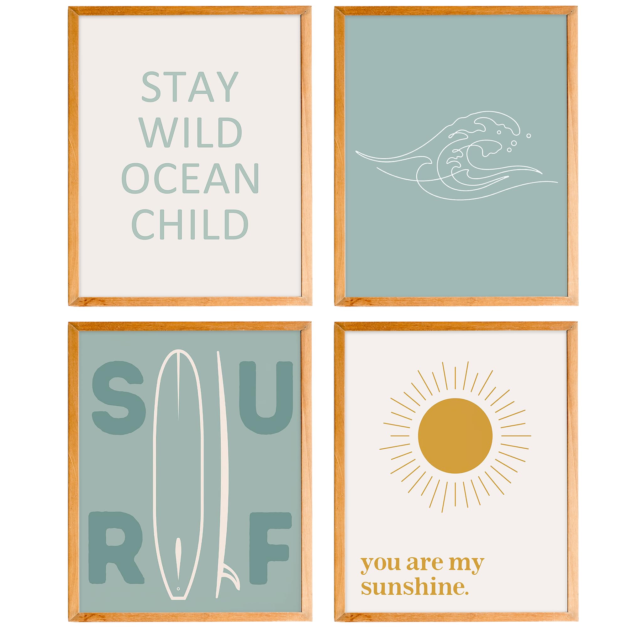 Ocean Nursery Wall Art Set of 4 UNFRAMED - Coastal Summer Beach Ocean Wall Decor for Toddler Kids Boys Girls Room Playroom, You are My Sunshine Wall Decor, 12x16 Inches