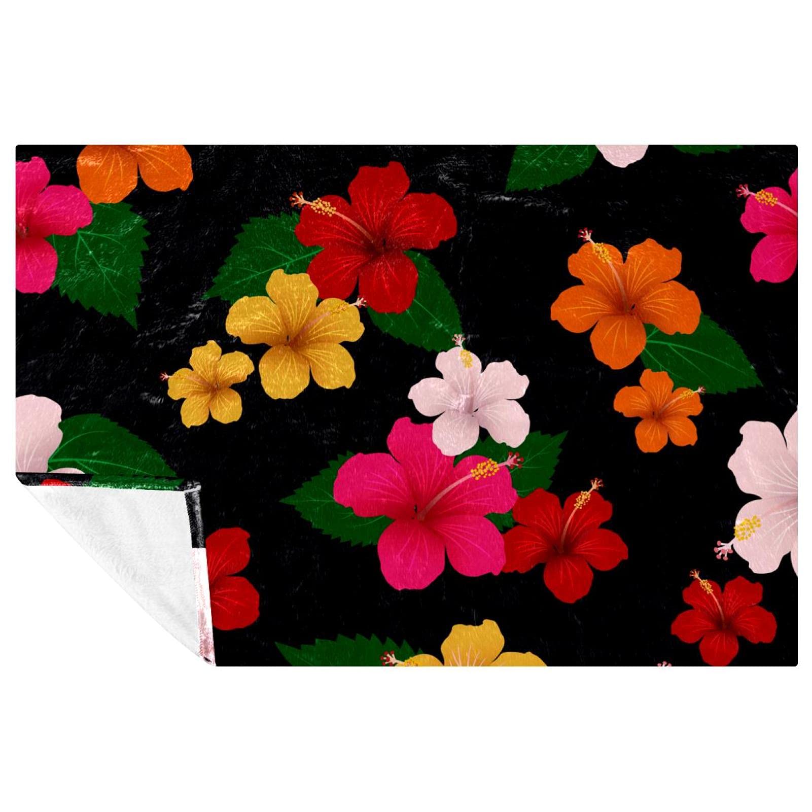 Couverture douce et chaude imprimé fleurs d'hibiscus 150x100 cm pour lit