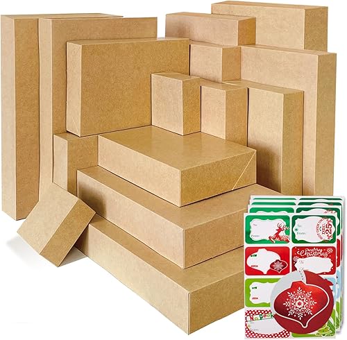 12 cajas de papel de estraza con tapas para envolver ropa grande y 80 calcomanías de papel de aluminio de aluminio para etiquetas navideñas (tamaño