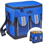Blue Padded Insulated Cooler – 30 Can Capacity - Soft Collapsible Leak Proof Tote for Camping&comma; Picnics and Travel – Large Main Compartment&comma; 2 Front Pouches&comma; Handle and Shoulder Strap - Outrav
