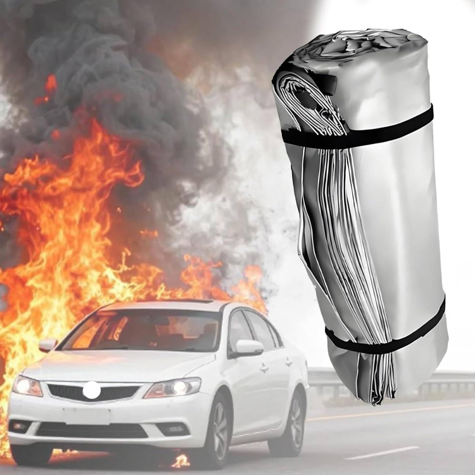 Car Fire Blanket,Silicone Fire Blankets Vehicles,1100°C Reusable Emergency Fire Suppression Blanket,Survival Safety Blankets Engine Fires for Parking Lots and Charging Stations 6×8m/19.7×26.2ft