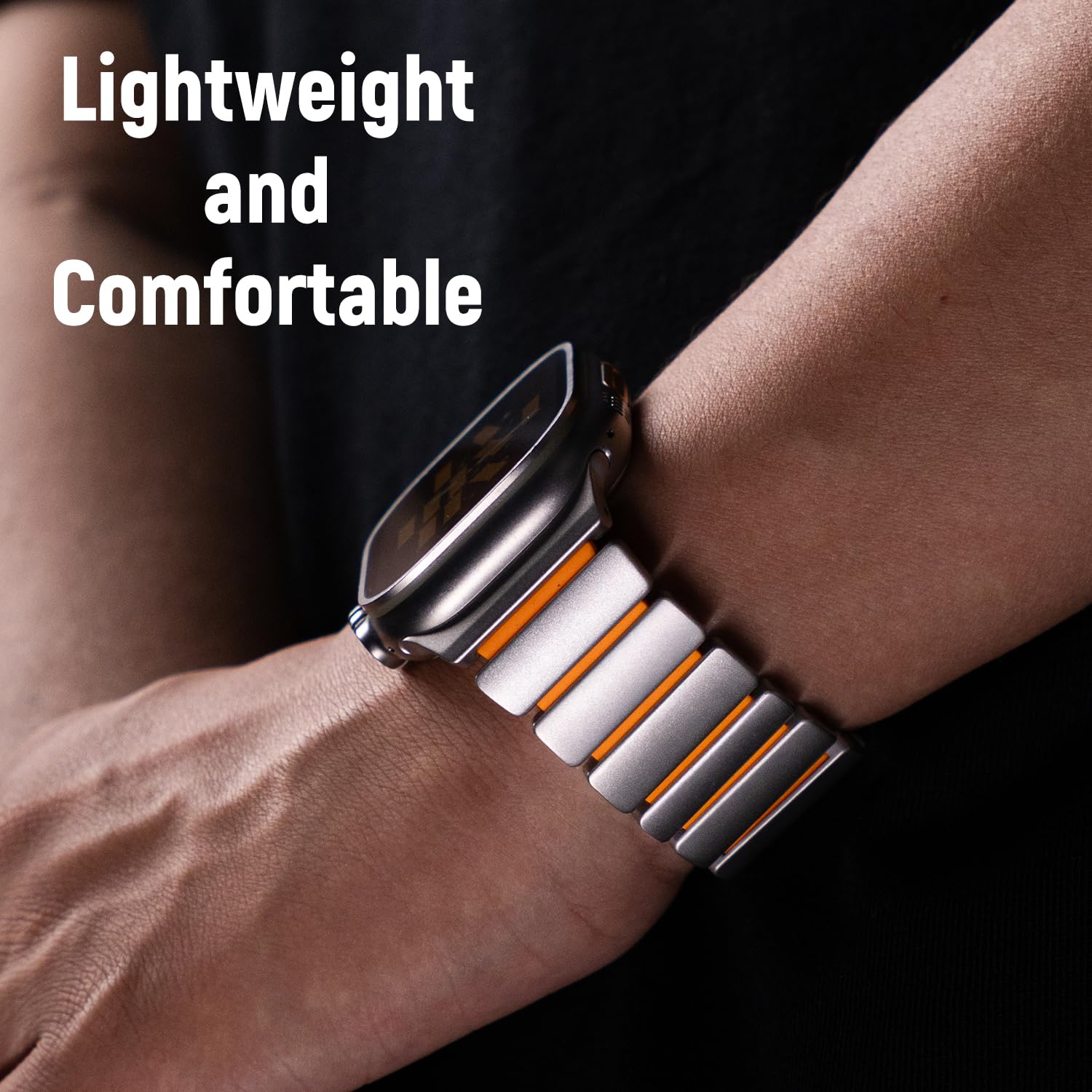 NewWays Cinturino di ricambio in titanio compatibile con Apple Watch da 49 mm, 46 mm, 45 mm, 44 mm, di lusso in titanio e silicone, per iWatch Ultra 3 2 1 Series 11/10/9/8/7/6/5/4/SE