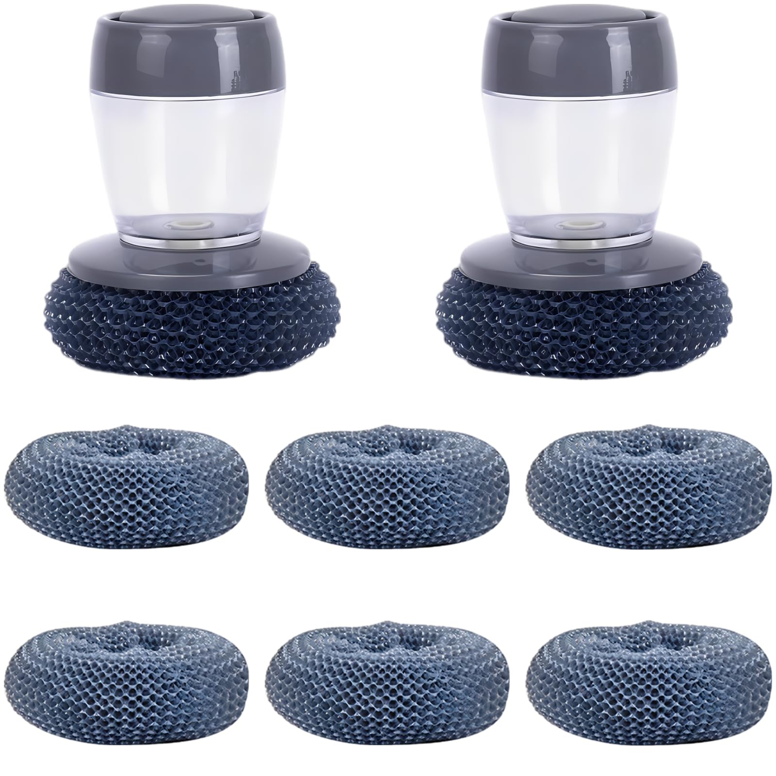 2 STK. automatische Spülbürsten mit Seifenspender, 6 PET Ersatzköpfen, 9 x 10 cm, Drahtschrubber für Töpfe, Pfannen, Herdplatten, Spülen und Fliesen, kratzschonendes Reinigungswerkzeug für die Küche