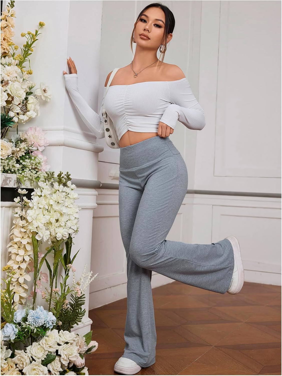 SOLY HUX Women's High Waisted Flared Leggings Yoga Pants Bell Bottom Skinny Long Sweatpants - Image 4