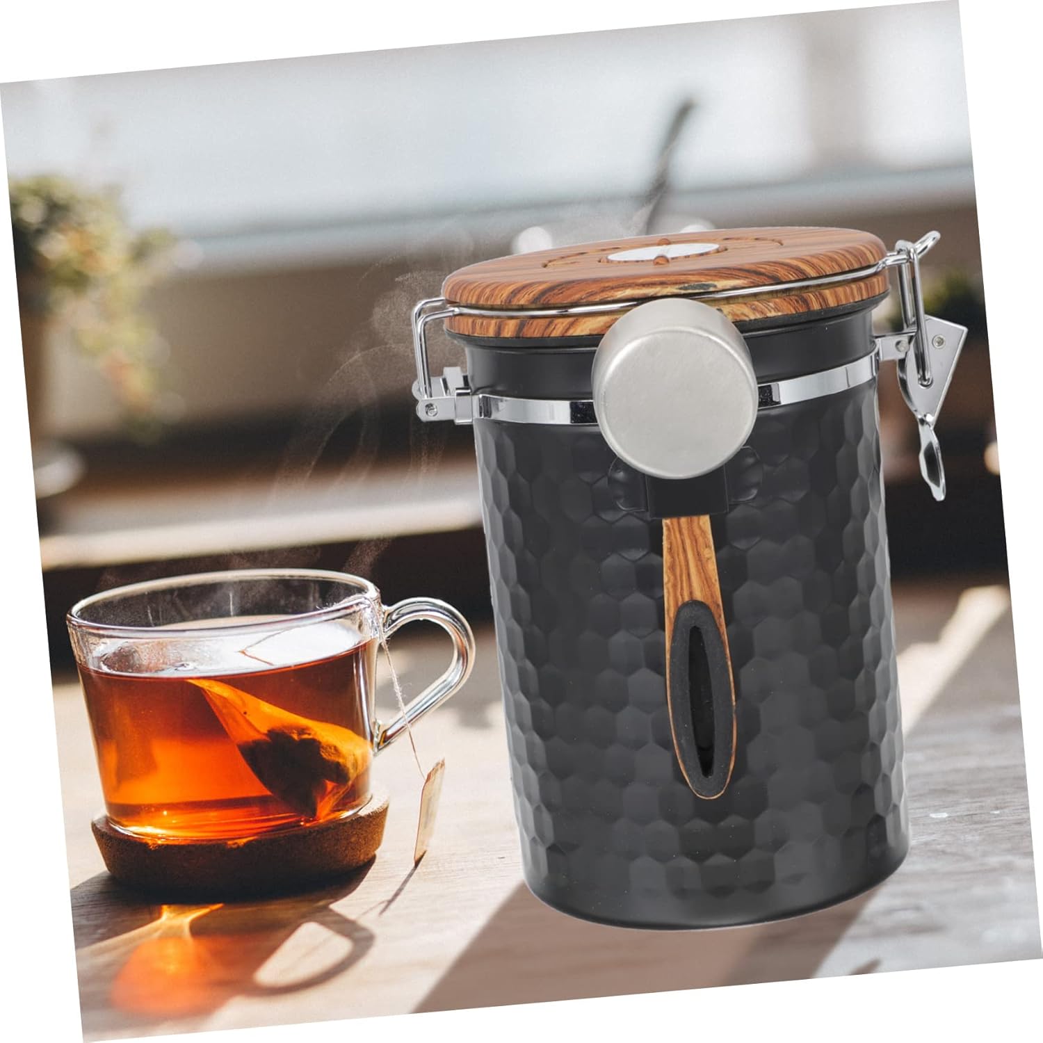 Stainless Steel Coffee Bean Airtight Jar Coffee Storage Container Sealed Lid Spoon Multi-functional Kitchen Canister for Dried Food Snacks Tea Essential for Home