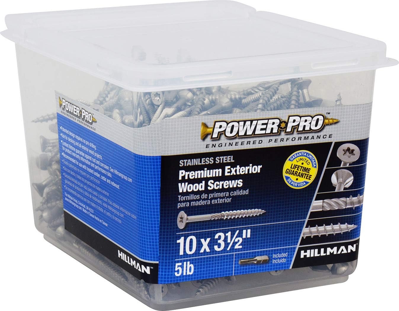 Power Pro 48629 Wood Screws, #10 x 3-1/2, Premium Stainless Marine Screws, Rust Resistant, Stainless Steel, 5LB Plastic, 5 lb