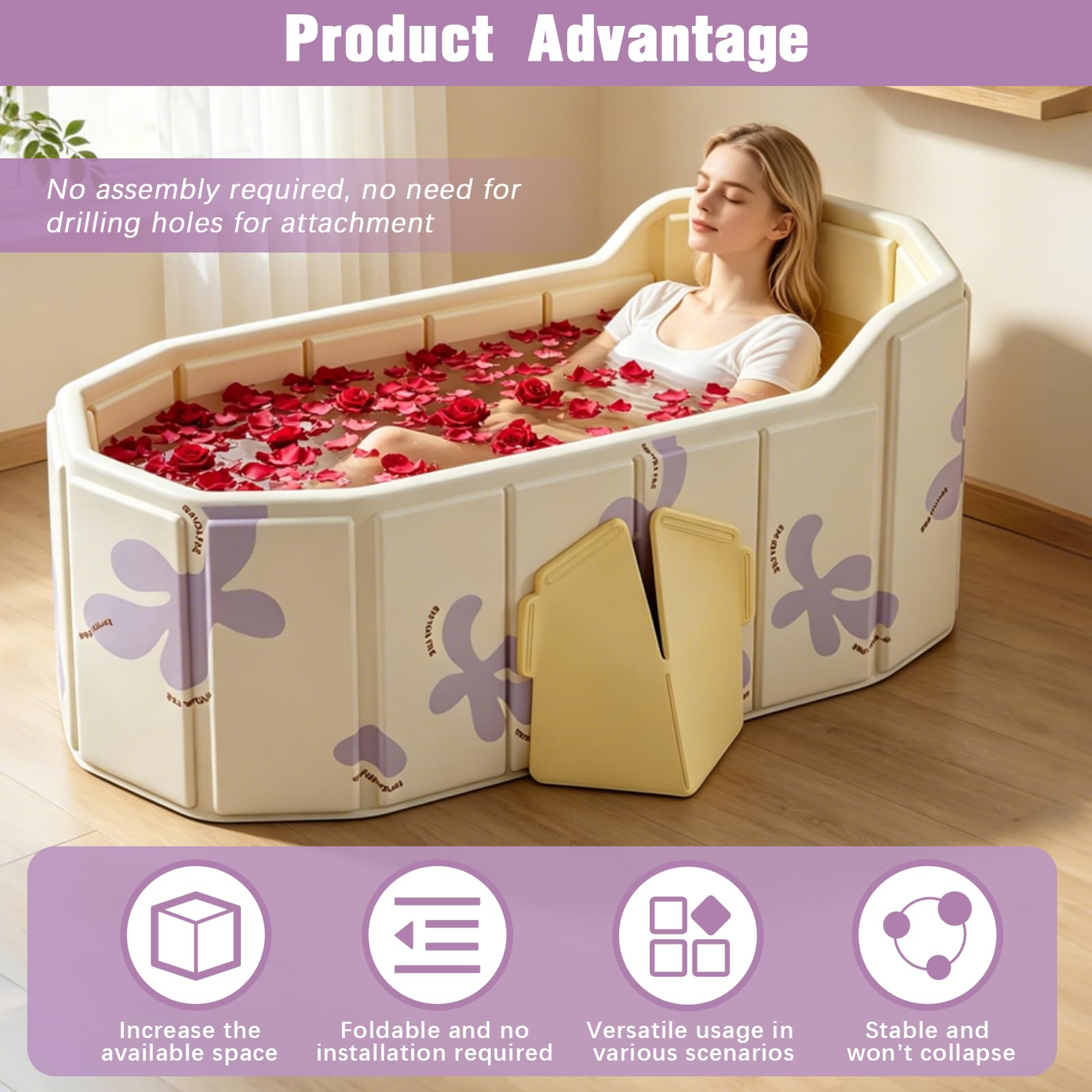 Vasca Da Bagno Pieghevole Adulti, Vasca Ghiaccio Portatile Per Doccia E Balcone Autoportante Interno Esterno Mastello Pieghevole Per Recupero Sportivo E Bagno Caldo 140x80x55 cm