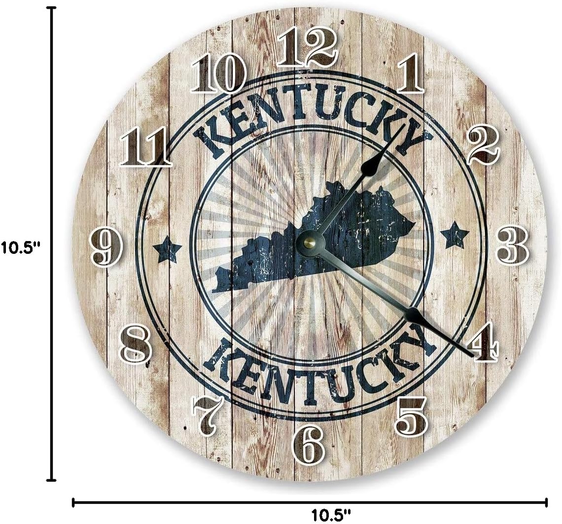 10.5" Rustic Kentucky Stamp Wood Boards Clock - Large 10.5" Wall Clock - Home Décor Clock