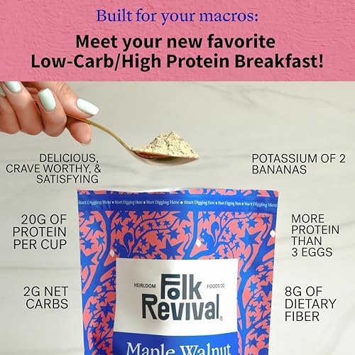 Miniatura 5 de Folk Revival Maple Walnut Keto Instant 'Oatmeal' - 0.71 oz de proteína, 0.71 oz de carbohidratos netos, alto en fibra, sin OMG, sin gluten, hecho