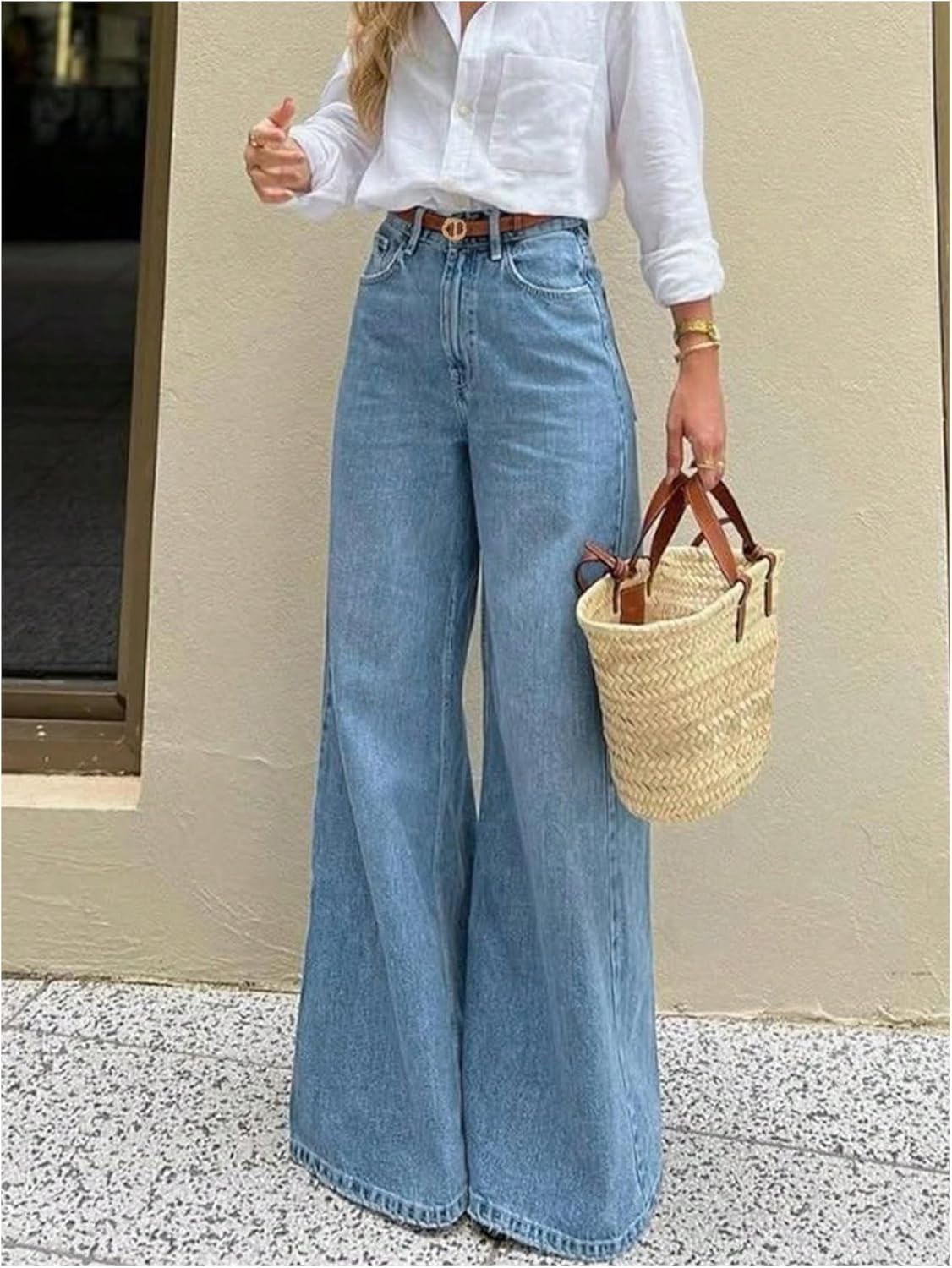 GORGLITTER Women's Wide Leg Jeans High Waisted Stretchy Trendy Denim Pants with Pockets - Image 5