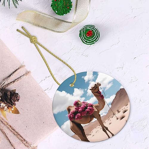 Miniatura 5 de Beautiful Camel Round Ceramic Pendant with Hole and Gold Rope for Christmas and New Year Hanging Decoration at Home
