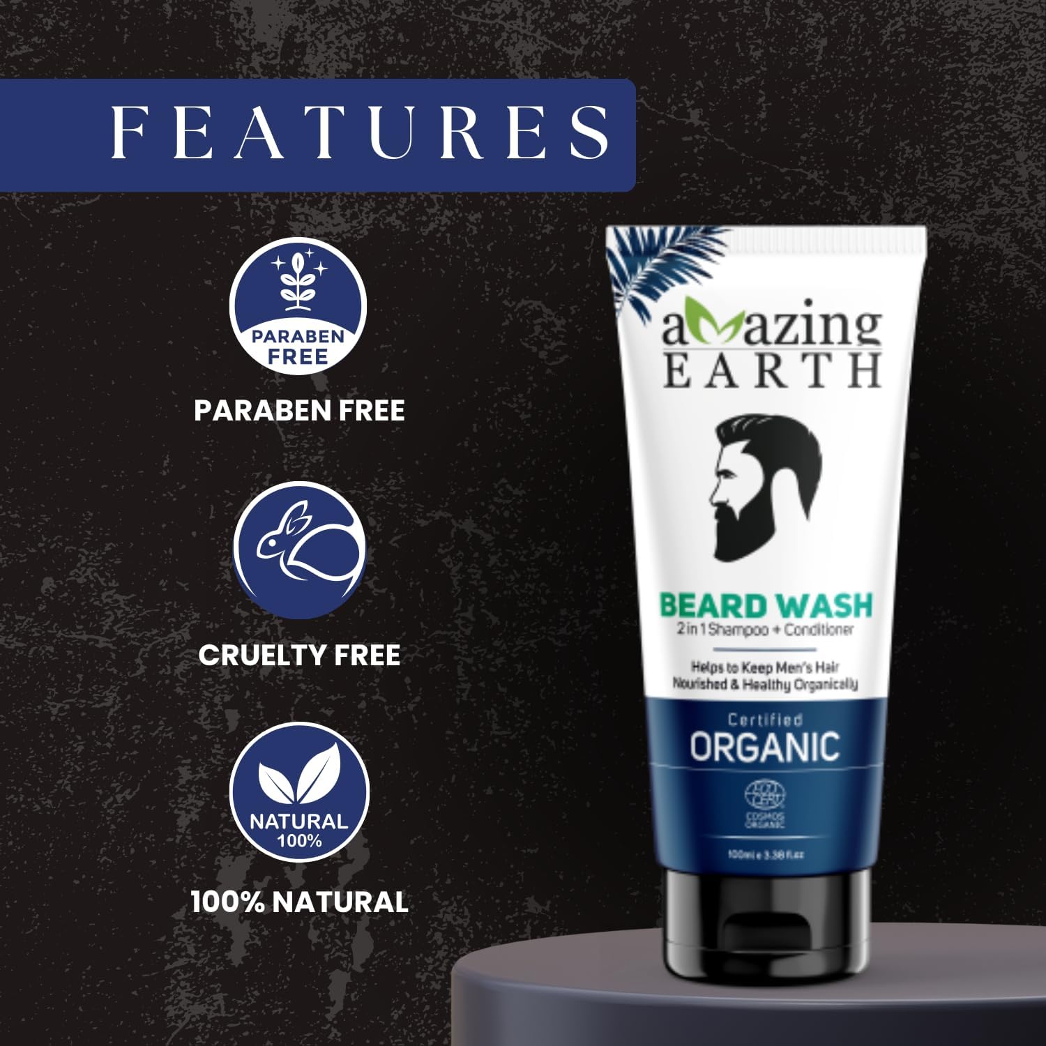 Amazing Earth Organic Beard Wash, 2-in-1 Shampoo and Conditioner, Nourishing And Conditioning Pack of 5 100 ml Each 2