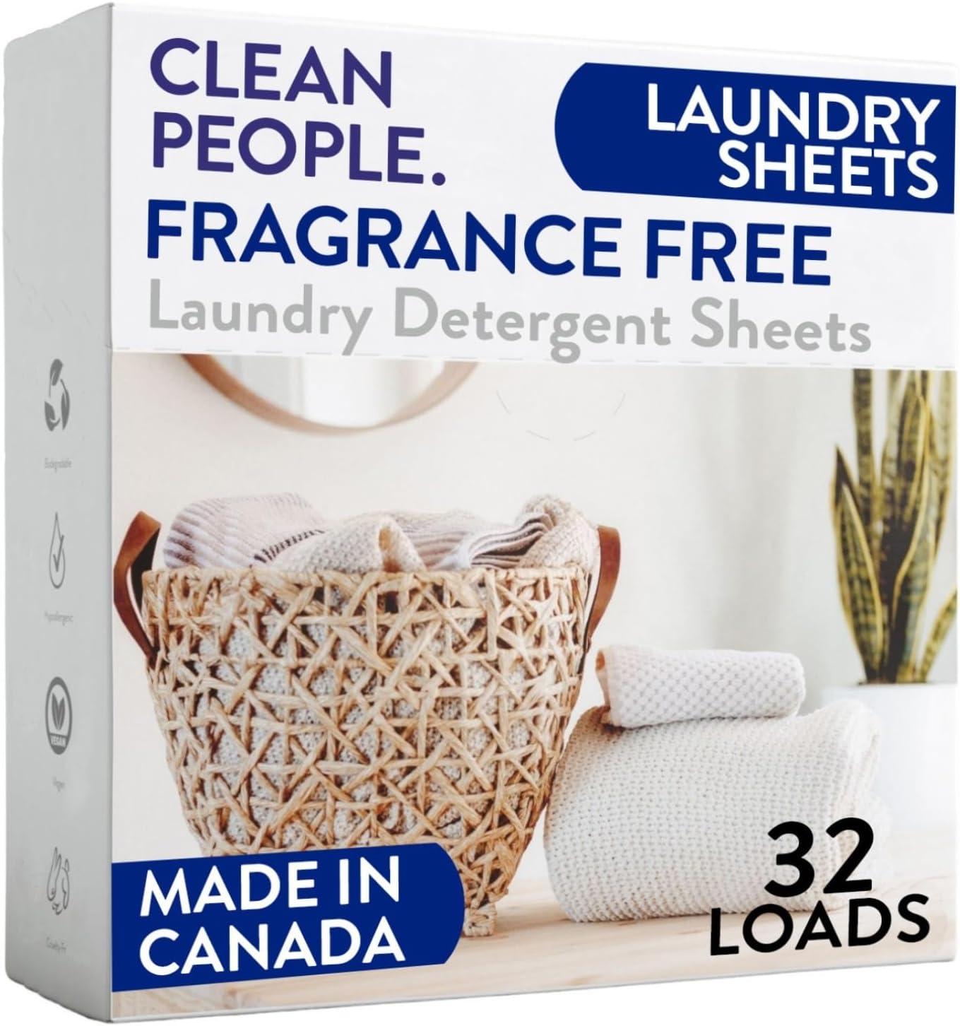 The Clean People Fragrance Free Laundry Detergent Sheets - Laundry Soap - Ultra Concentrated, Recyclable Packaging, Stain Fighting - Fragrance Free, 32 Pack