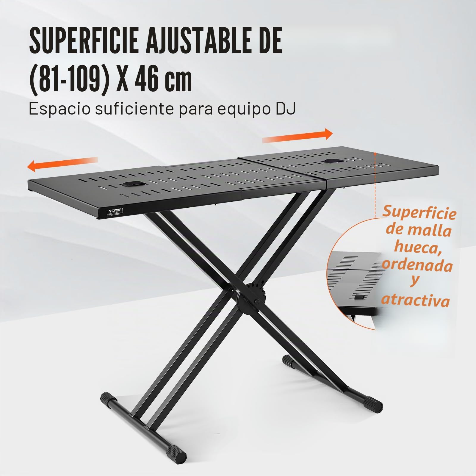 VEVOR Mesa para DJ con Soporte Portátil para Computadora Portátil y Controlador de DJ Cabina para DJ Altura Ajustable 460-850 mm Soporte para Teclado y Tablero Plegable en X para Mezclador de Audio